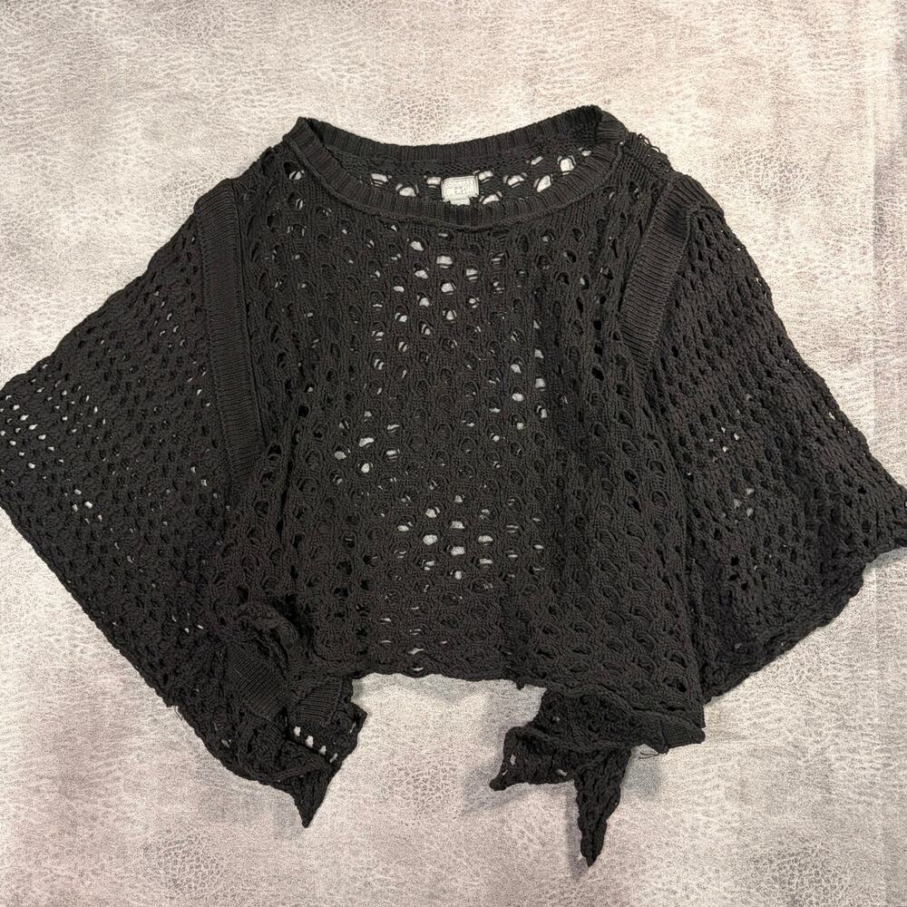 Black Knit Crochet Poncho